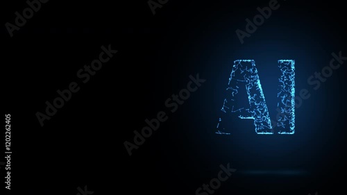 AI letters animation of glowing symbols in computer science world, 4k abstract artificial intelligence tech animated template