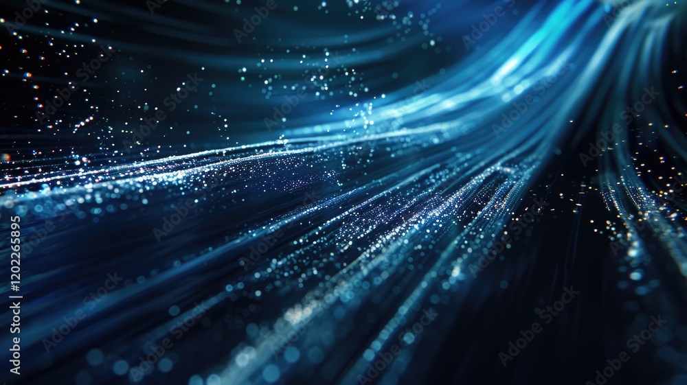 Abstract picture micro light sparkling particle represent data flow vivid flowing wave with high tech background, create digital effect scene perfect for energetic and fantasy wallpaper design. AIG53. Abstract picture micro light sparkling particle represent data flow vivid flowing wave with high tech background, create digital effect scene perfect for energetic and fantasy wallpaper design. AIG53.
