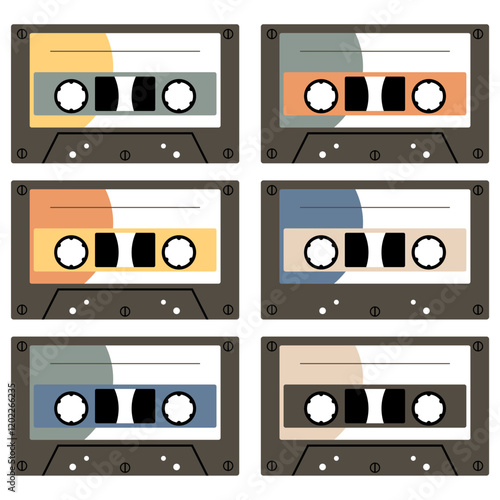 Audio cassette set on white background retro vintage music object vector illustration 