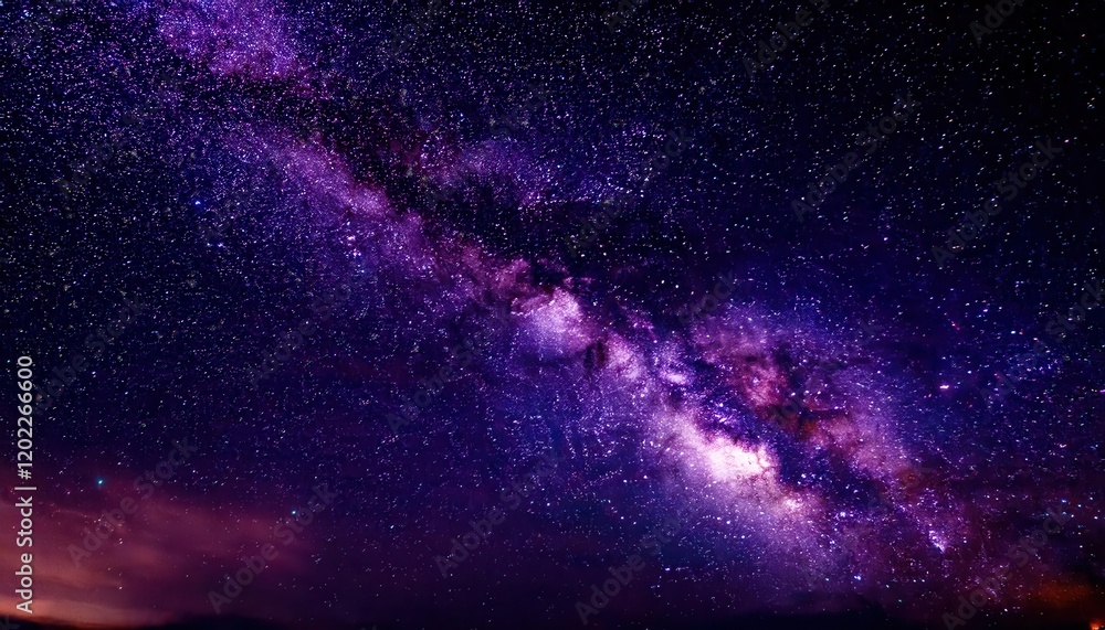 Naklejka premium breathtaking view of the milky way galaxy with vibrant purple hues and star clusters, perfect for celestial or cosmic themed projects
