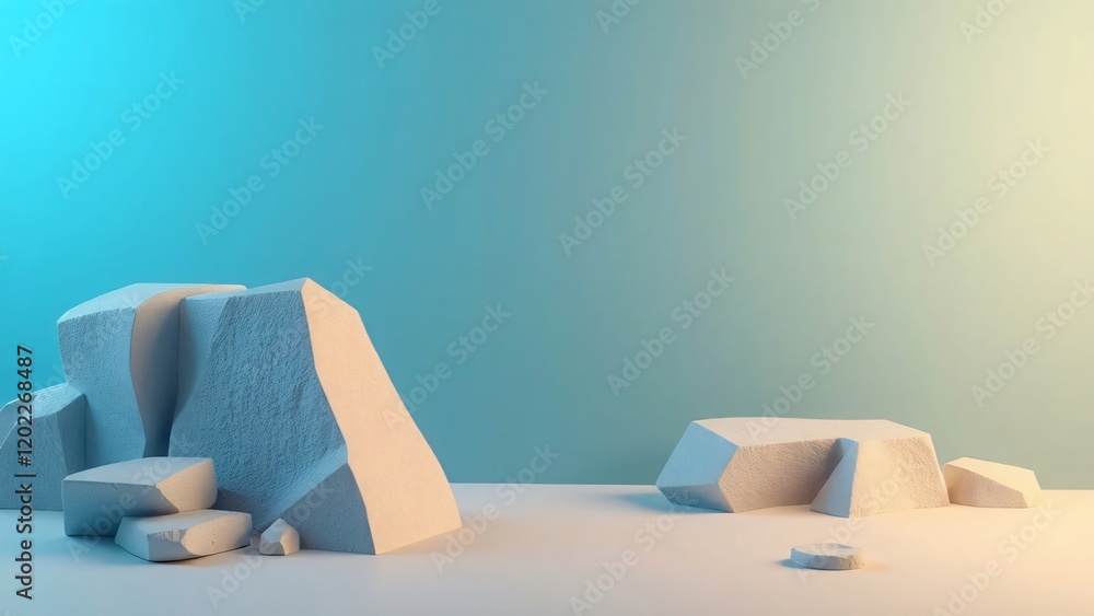 Abstract Minimalist 3D Render of White Rocks Against a Blue and Yellow Gradient Background Abstract Minimalist 3D Render of White Rocks Against a Blue and Yellow Gradient Background