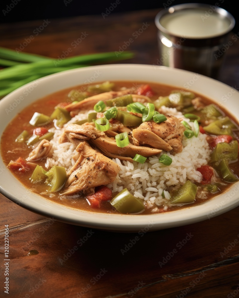 Creole Chicken Gumbo with Cajun Spices, Okra and Vegetables: A Hearty Soup Dish Creole Chicken Gumbo with Cajun Spices, Okra and Vegetables: A Hearty Soup Dish
