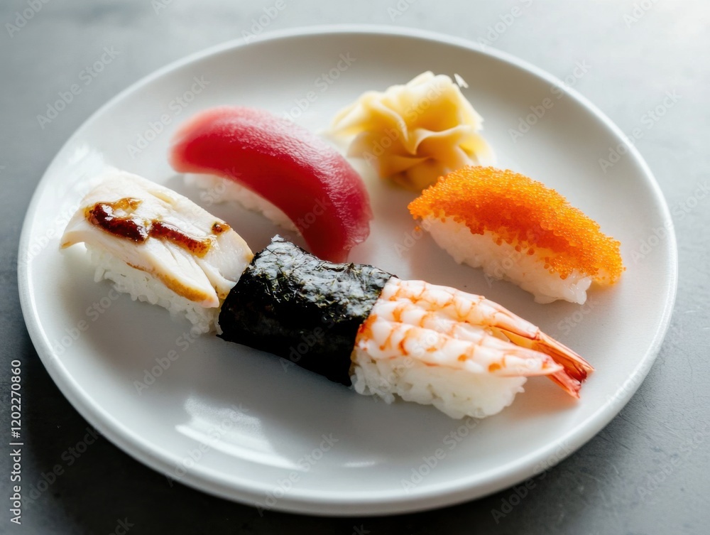 Beautifully arranged sushi platter with rice, fish, and vegetables. Highlighting the artistry and detail of Japanese cuisine. Ideal for food blogs and culinary magazines. Beautifully arranged sushi platter with rice, fish, and vegetables. Highlighting the artistry and detail of Japanese cuisine. Ideal for food blogs and culinary magazines.