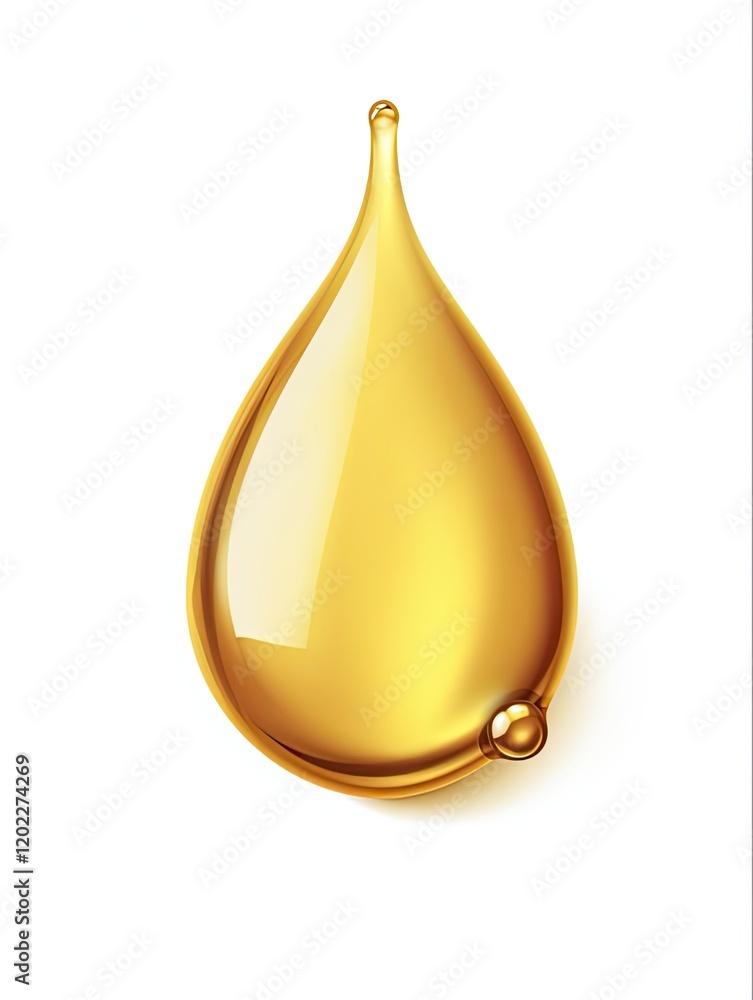Gold Oil Drop. Isolated Golden Dripped Olive or Fuel Oil Droplet Concept on White Background. Liquid Yellow Sign Gold Oil Drop. Isolated Golden Dripped Olive or Fuel Oil Droplet Concept on White Background. Liquid Yellow Sign