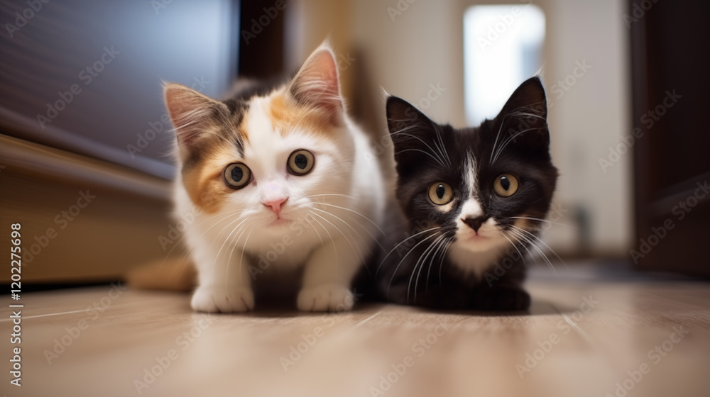 Portrait de deux chats en gros plan, sur fond d'appartement. Animal domestique, chat, chaton, mignon. Arrière-plan pour conception et création graphique. Portrait de deux chats en gros plan, sur fond d'appartement. Animal domestique, chat, chaton, mignon. Arrière-plan pour conception et création graphique.