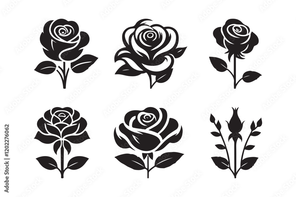 set of roses - Beautiful Black and white Rose Vector Designs – Ideal for Artistic Illustrations set of roses - Beautiful Black and white Rose Vector Designs – Ideal for Artistic Illustrations