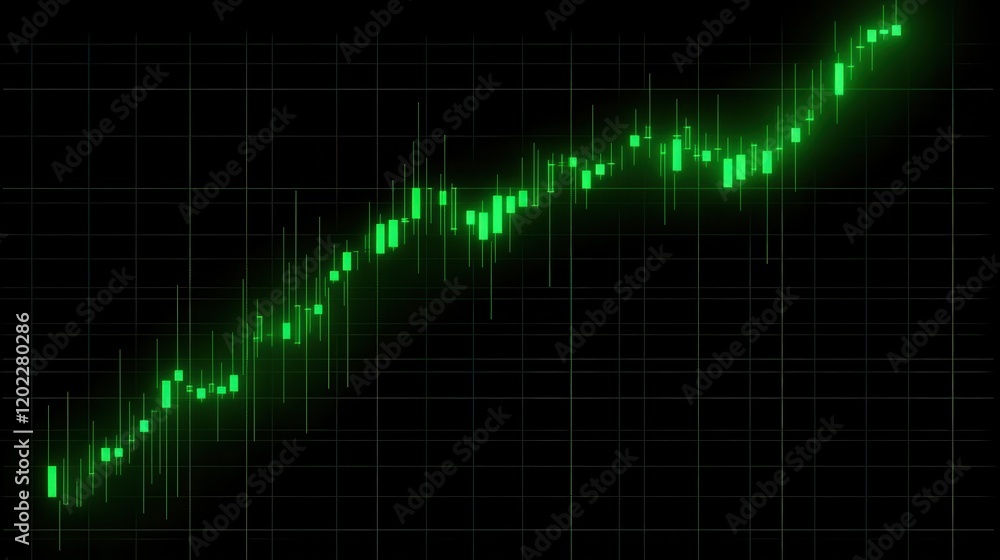 A visual representation of stock market growth with green indicators and data grid. A visual representation of stock market growth with green indicators and data grid.