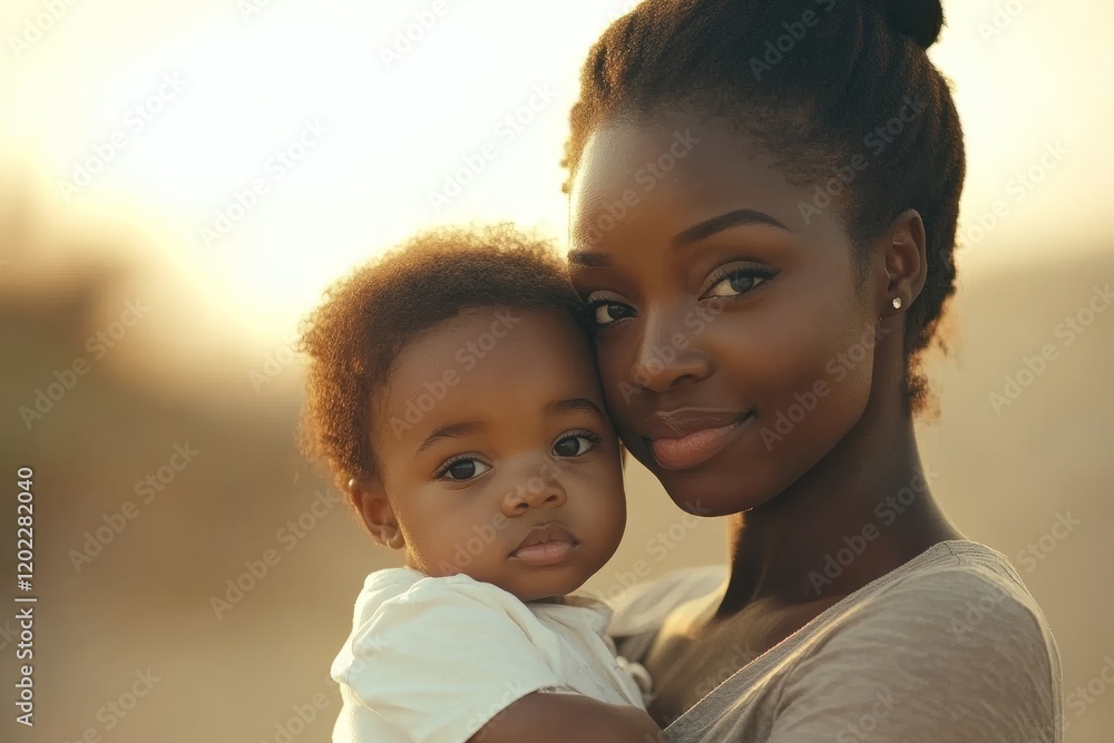 A woman lovingly embraces her child, both smiling softly against a warm, blurred background A woman lovingly embraces her child, both smiling softly against a warm, blurred background