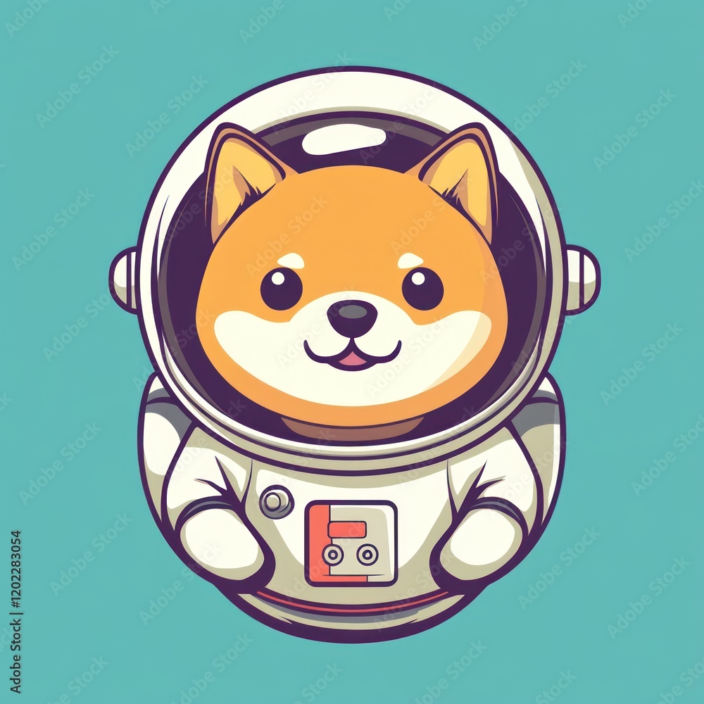 Fototapeta premium Cute Shiba Inu astronaut in space; illustration for children's book or app