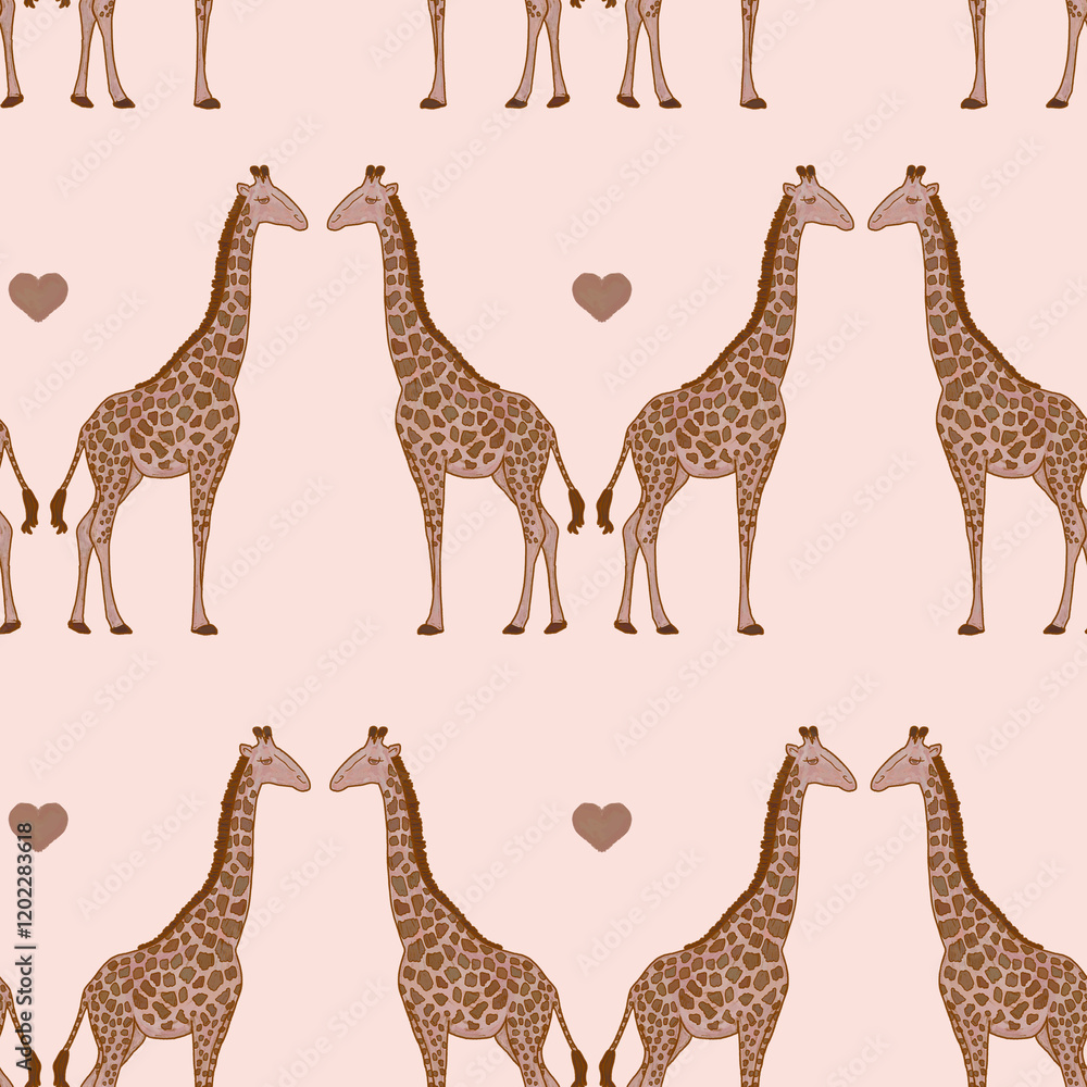 Obraz premium Soft light animal pattern. Giraffes illustration in retro style
