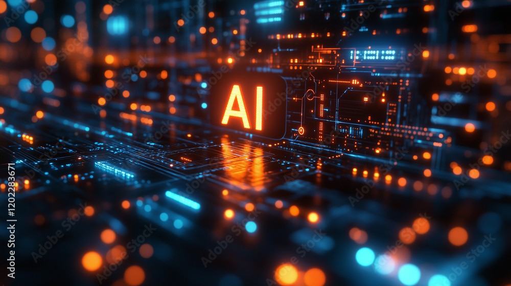 Obraz premium Digital circuits flowing into the inscription 