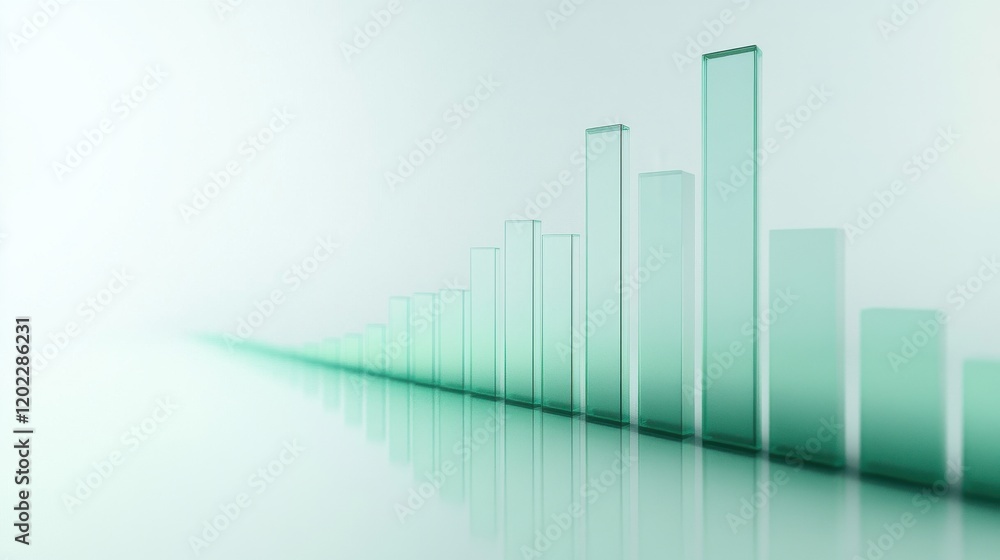 Abstract financial growth graph in modern green tones with reflections. Abstract financial growth graph in modern green tones with reflections.