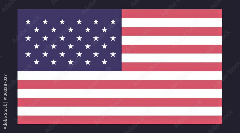 Fototapeta premium American flag with a white border and green arrow pointing to its center, displayed on a dark blue gradient background.