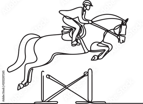 Line Drawing of Horse Rider Jumping - Vector Equestrian Art
