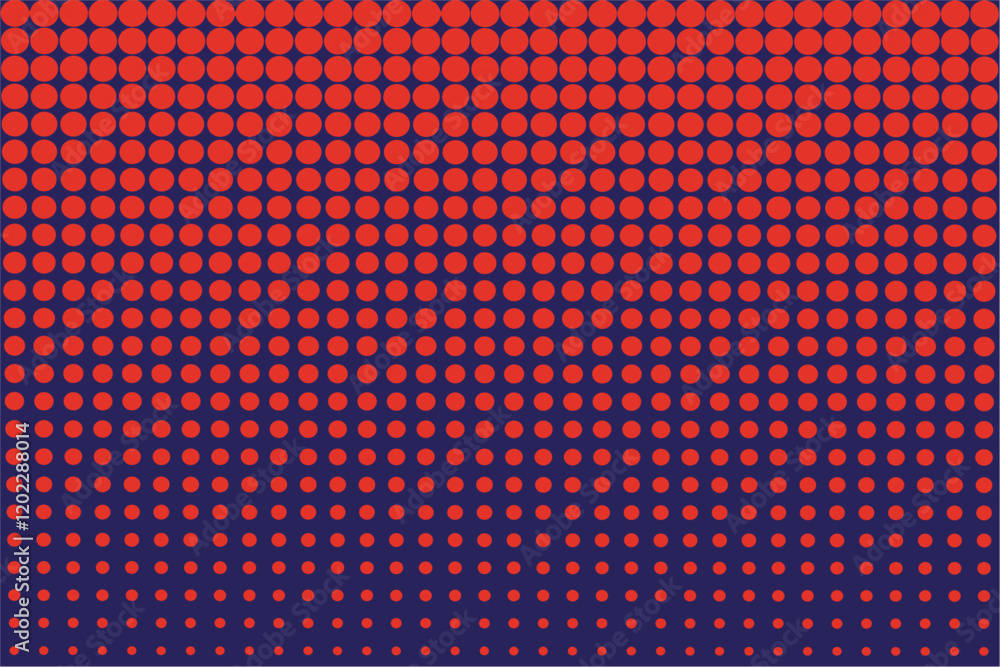 Red and blue halftone texture background with dots, vector illustration. Abstract dotted backdrop design in red and dark blue.