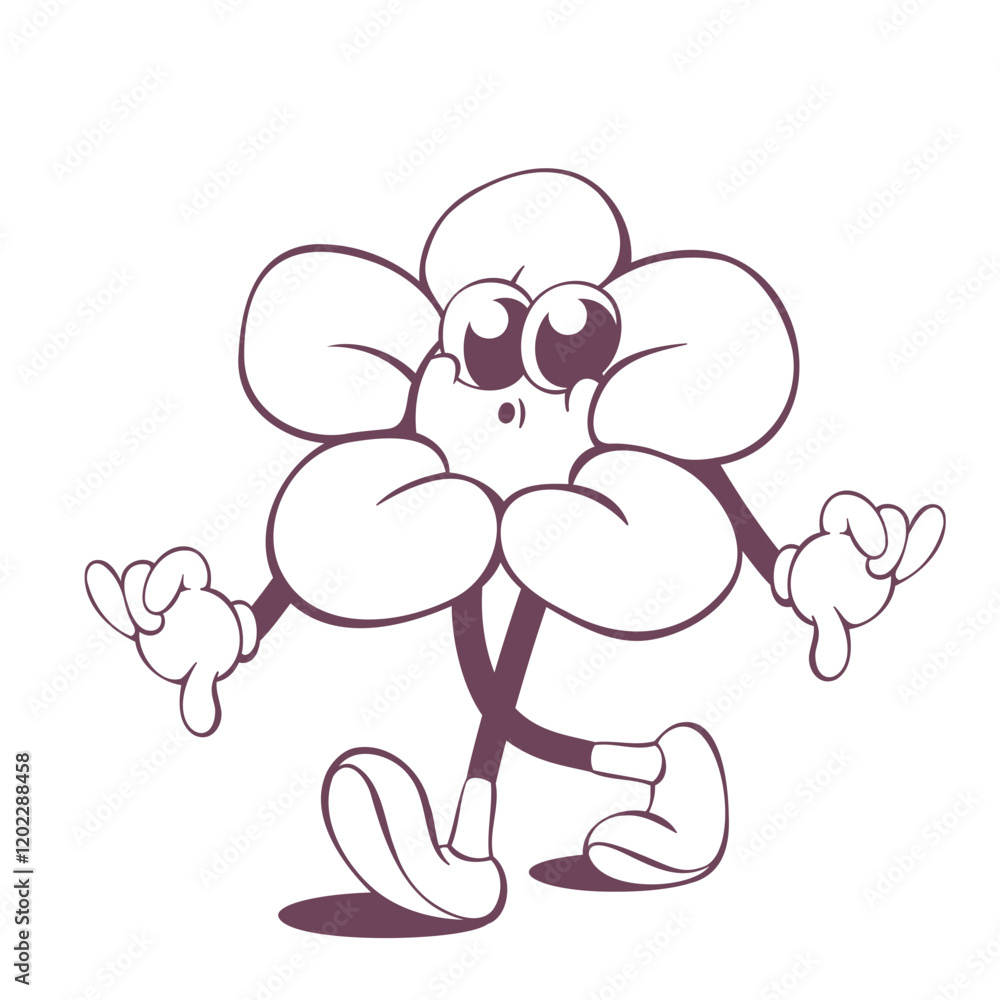 Retro groovy line art mascot, funky 70s character Retro groovy line art mascot, funky 70s character