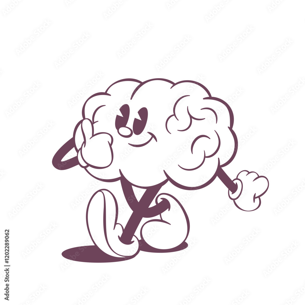 Retro groovy line art mascot, funky 70s character