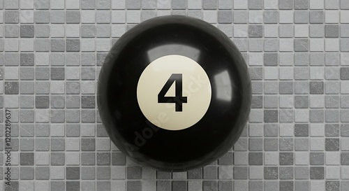 Realistic 3D Rendering of a Classic Black Magic 8-Ball on Mosaic Tile Background photo