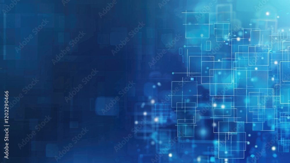 Abstract of blue light particle effect in digital technology design. Seamless modern art of futuristic energy in system structure with diagram pattern perfect for cyberspace style background. AIG53.