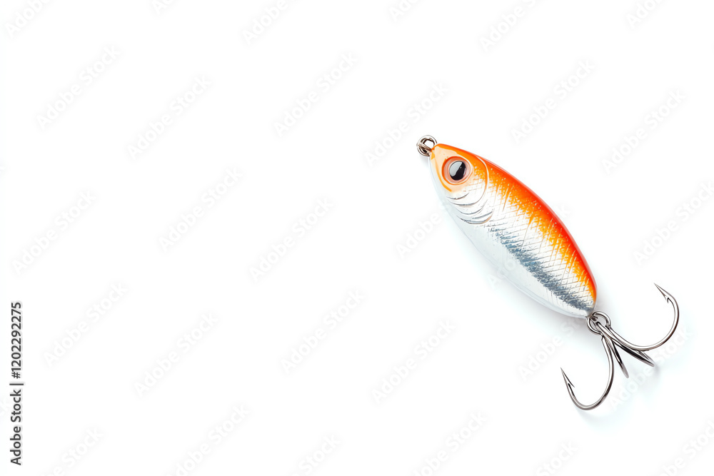 A close-up image of a colorful fishing lure on a white background, perfect for fishing enthusiasts and hobbyists. A close-up image of a colorful fishing lure on a white background, perfect for fishing enthusiasts and hobbyists.