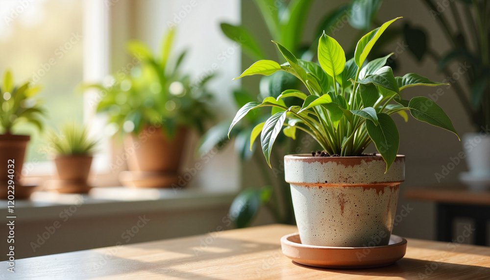 Rustic green plant in sunlit corner, capturing natural growth Rustic green plant in sunlit corner, capturing natural growth
