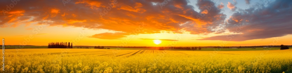 Sunset over Canola Farmlands: Scenic Landscapes of Pretty Farms for Travel & Tourism Sunset over Canola Farmlands: Scenic Landscapes of Pretty Farms for Travel & Tourism