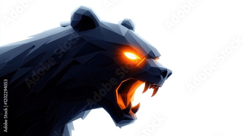 an angry bear with glowing, fierce eyes, fur bristling and teeth bared. a geometric, polygonal style