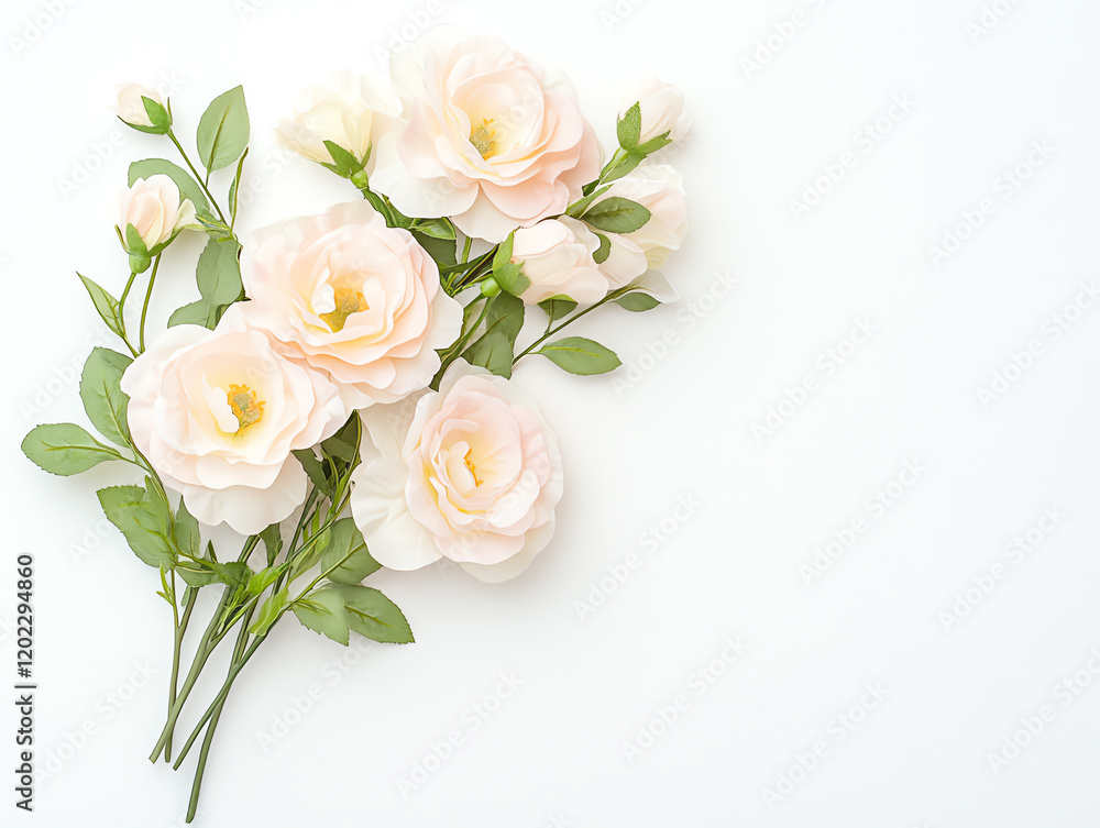 A delicate arrangement of soft pink flowers with lush green leaves, perfect for enhancing any floral composition or design. A delicate arrangement of soft pink flowers with lush green leaves, perfect for enhancing any floral composition or design.