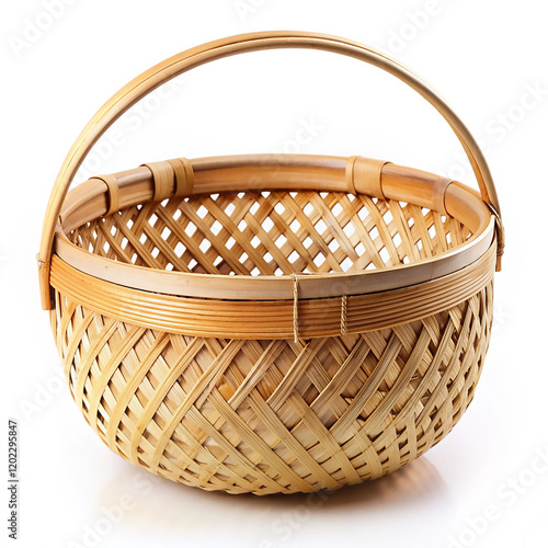Bamboo basket hand made isolated on white background.