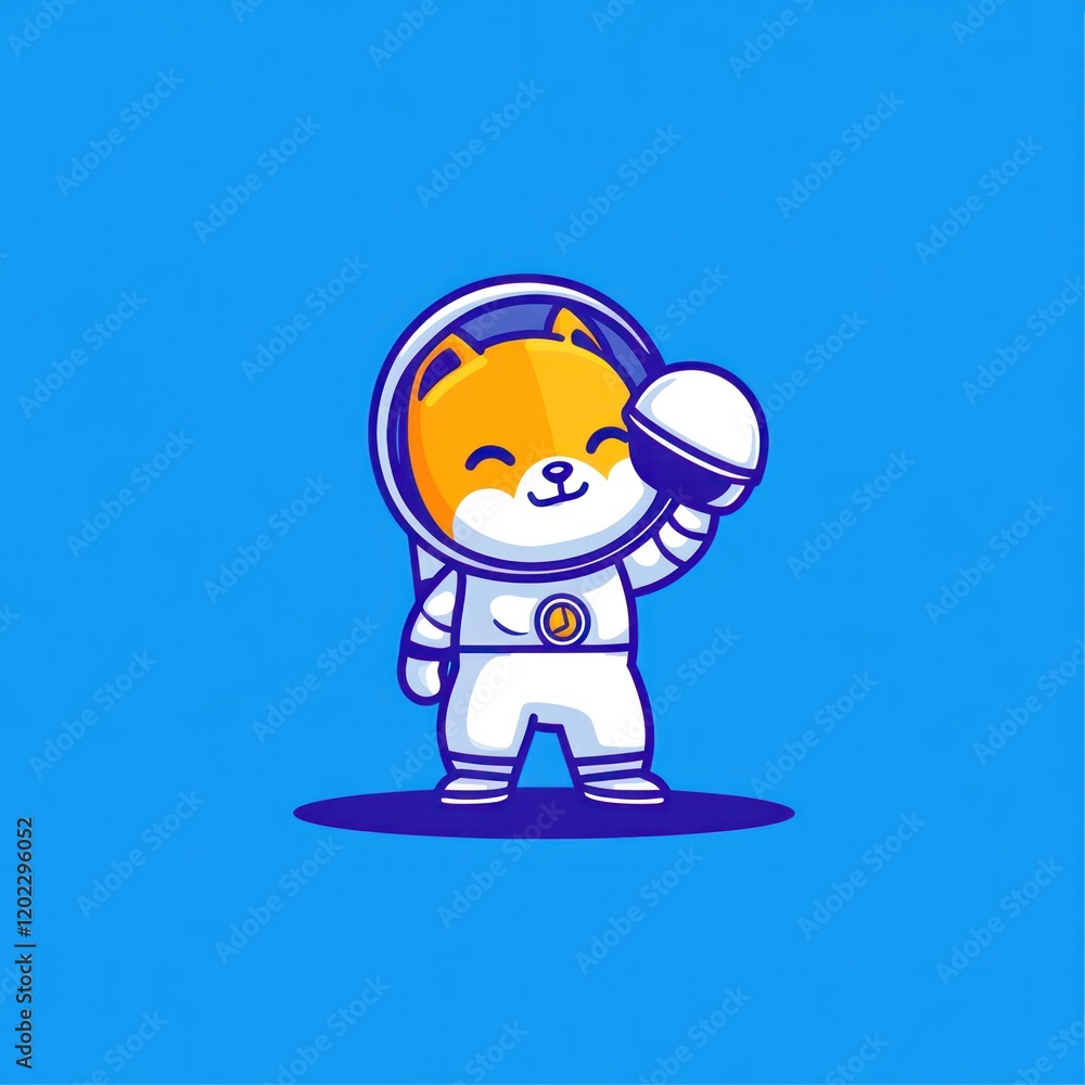 Cute fox astronaut removing helmet, space background, children's book illustration Cute fox astronaut removing helmet, space background, children's book illustration