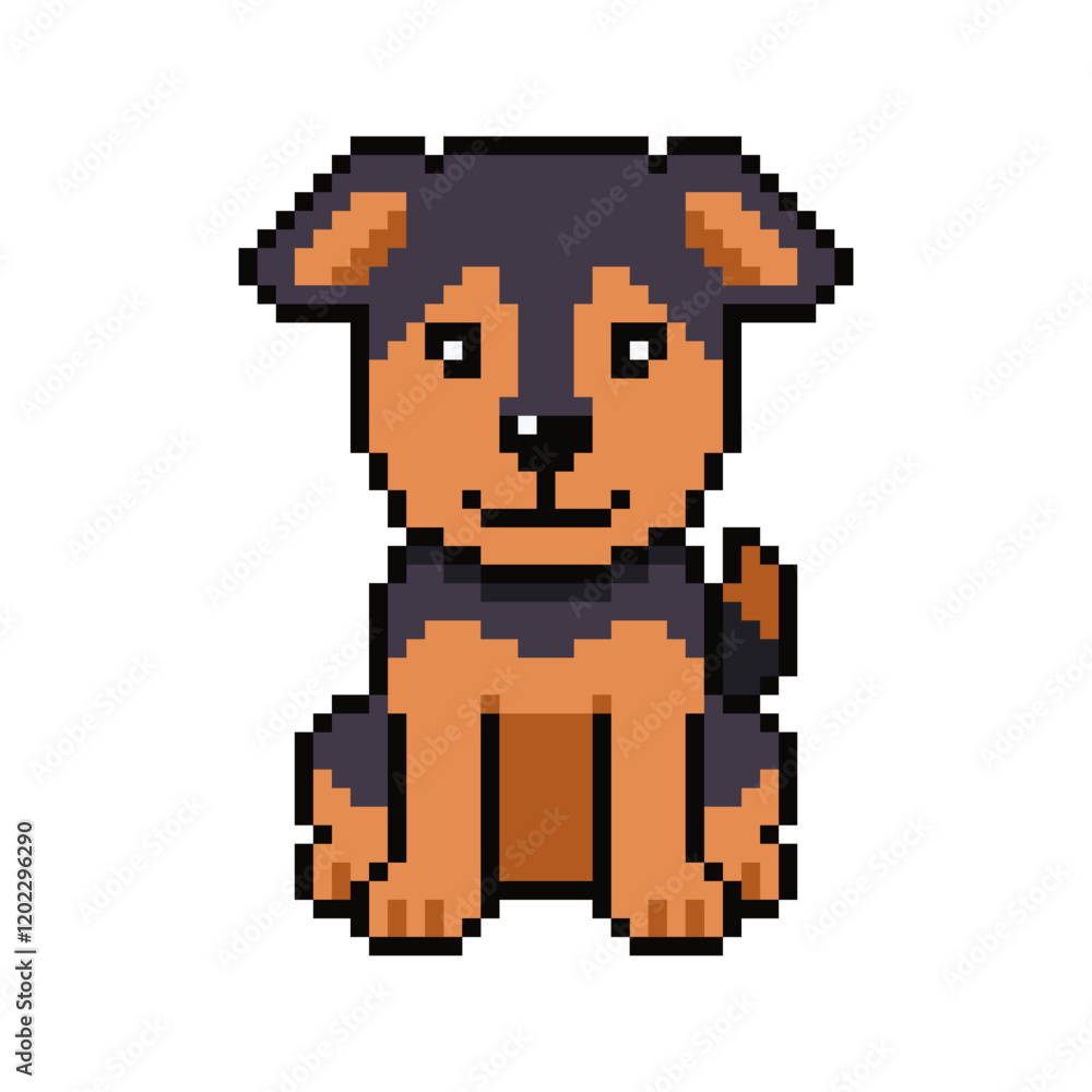 Fototapeta premium Pixel art dog vector in retro style for design.