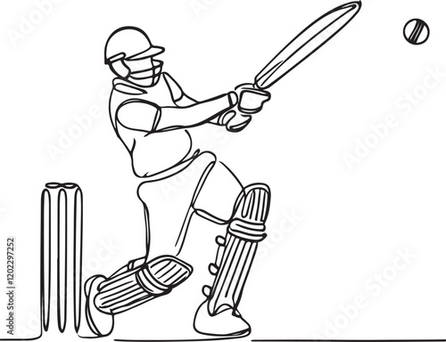 Simple Line Drawing of Cricket Batter - Bat Swing Vector Art photo