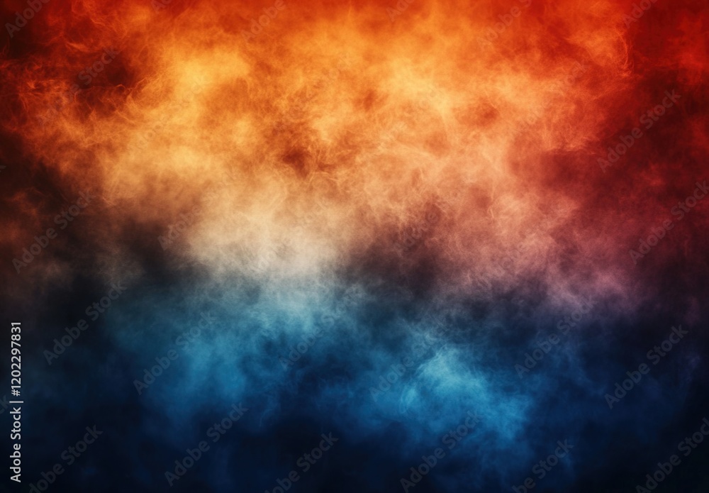 Abstract background with smoke, fog, and clouds in orange, red, and blue colors. Dark background with copy space. Abstract background with smoke, fog, and clouds in orange, red, and blue colors. Dark background with copy space.