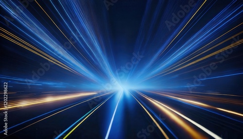 Wallpaper Mural dynamic blue and gold light streaks in a futuristic tunnel perspective with a burst of bright energy, perfect for speed or technology concepts

 Torontodigital.ca