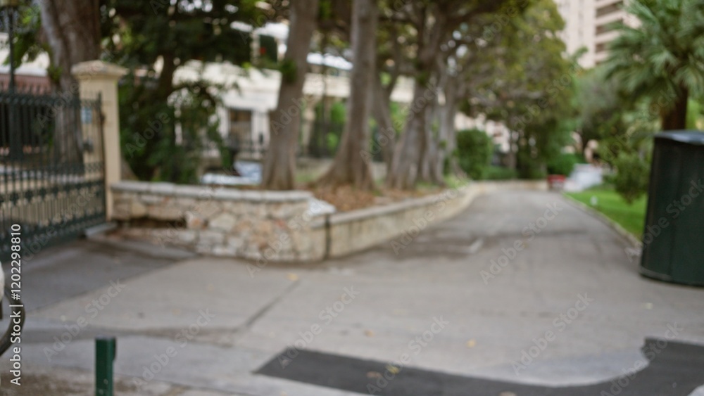 Blurred outdoor luxury street scene in monaco with defocused backgrounds featuring elegant architecture and lush greenery in a tranquil setting. Blurred outdoor luxury street scene in monaco with defocused backgrounds featuring elegant architecture and lush greenery in a tranquil setting.