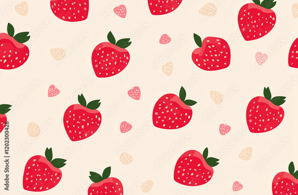Cute and bright strawberry pattern on a beige background Cute and bright strawberry pattern on a beige background