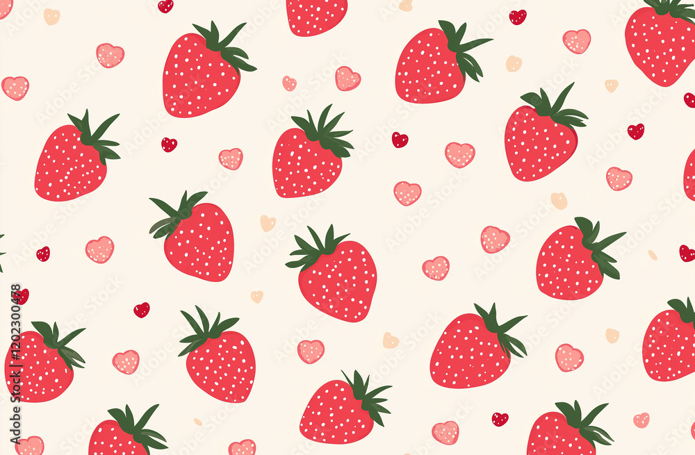 Cute and bright strawberry pattern on a beige background Cute and bright strawberry pattern on a beige background