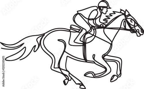 Jockey and Horse Galloping in a Race – Minimalist Line Drawing Vector