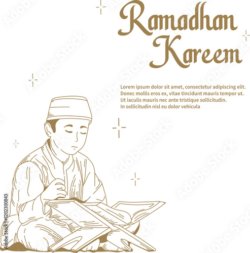 Children are reciting the Koran line art