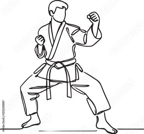 Karate Fighter Sparring Pose with Fists Vector Art