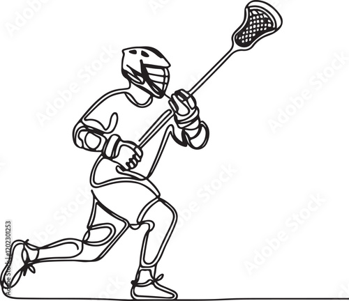 Lacrosse Player Shot. Clean Line Drawing Vector Illustration