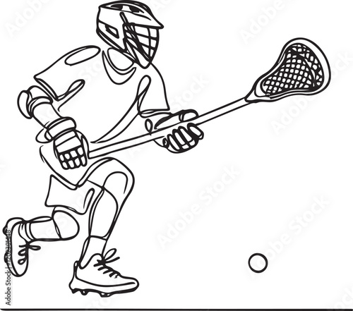 Lacrosse Player Shot. Clean Line Drawing Vector Illustration