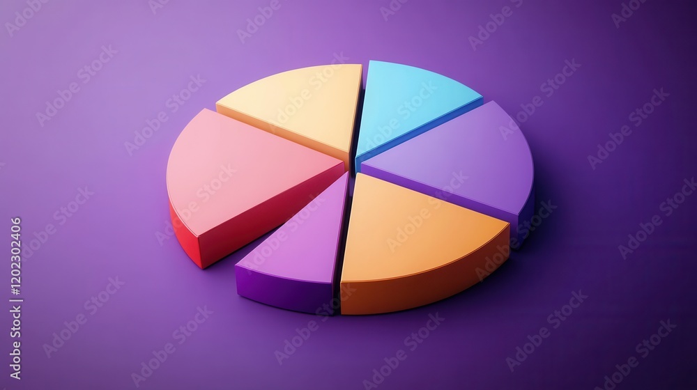 Obraz premium Colorful pie chart on a vibrant purple background representing data visualization.