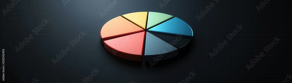 Obraz premium Colorful pie chart on dark background representing data visualization and analysis.
