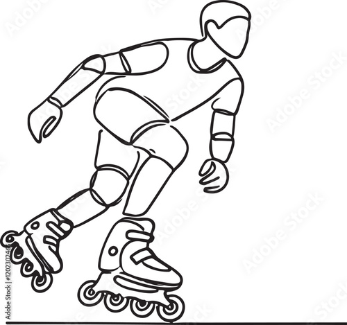 Energetic Rollerblader Speeding Through Plain Road - Vector Line Art