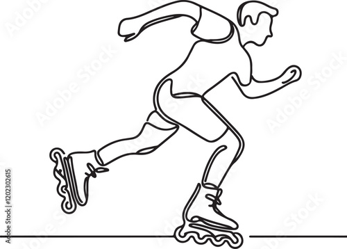 Energetic Rollerblader Speeding Through Plain Road - Vector Line Art