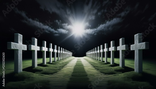 memorial day concept of rememberance and loss with white crosses graphic resource photo