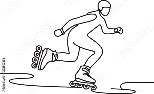 Energetic Rollerblader Speeding Through Plain Road - Vector Line Art