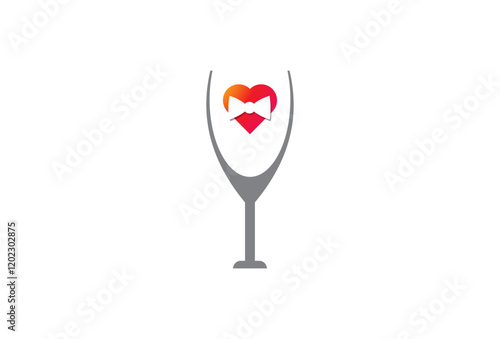 Tuxedo Wine Logo. Glass and Bow Tie icon. Silhouette Logotype Style for Luxury Symbol of Waitress, Bar, Waiter, Cocktail, dinner, vodka, alcohol. Gentleman Night Party. Elegant Dinner Vector Design.