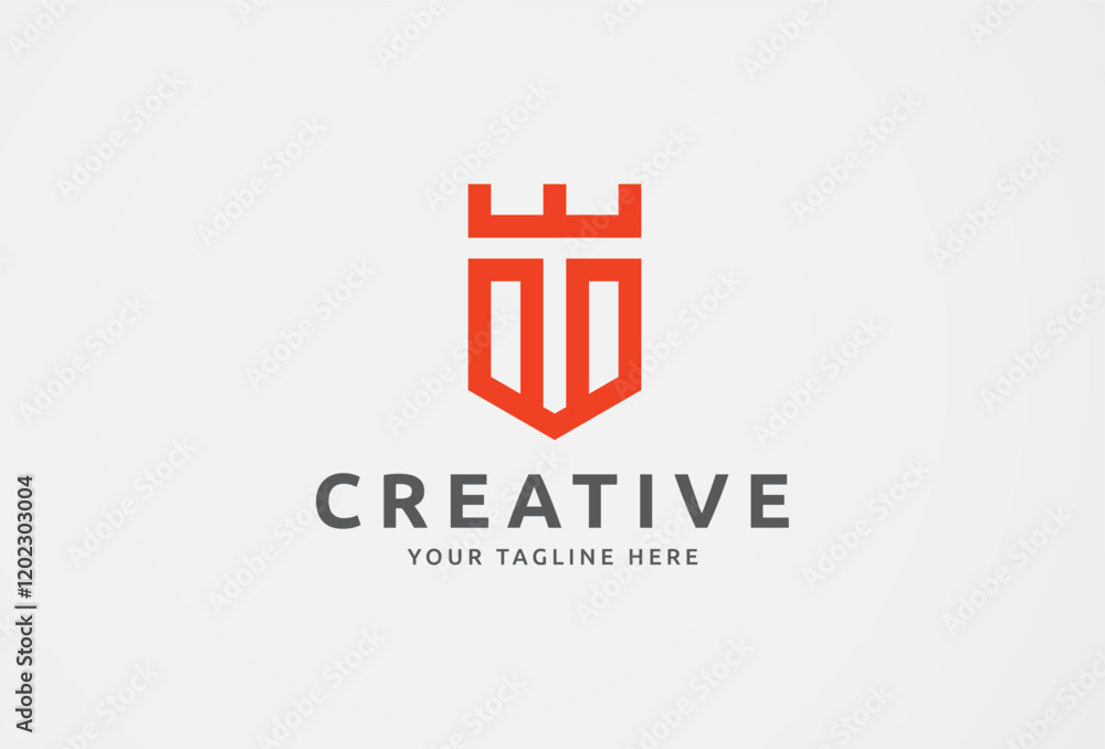 Fototapeta premium crown and shield logo. Elegant minimal logotype concept. Simple Abstract Design template for Protection, Guard, Safe, Security, Safety, King, Queen, Emperor, Empire